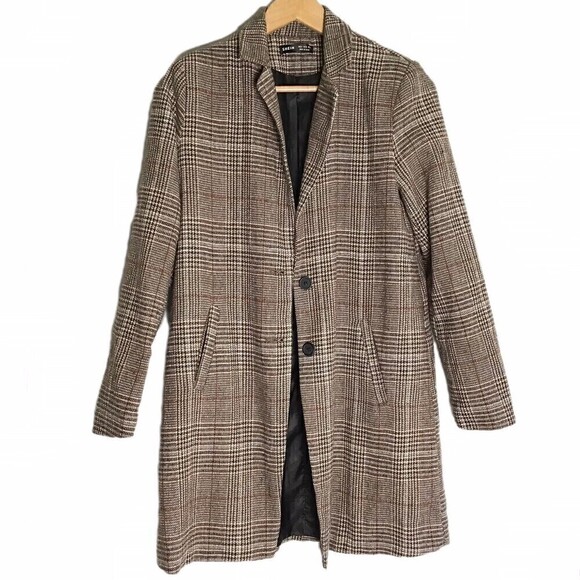 Classic Brown Plaid Jacket Mid Length Blazer Small - Picture 3 of 10